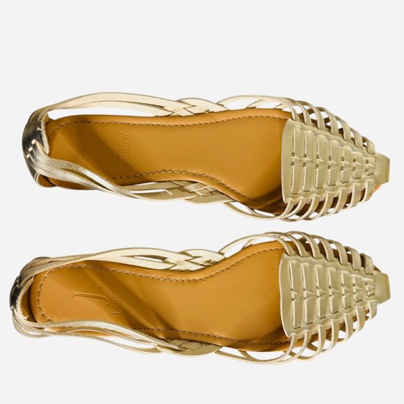 NWOB JCrew Huarache Sandals Woman's sz 12 Gold Metallic Basketweave Flat Heel - Picture 8 of 12